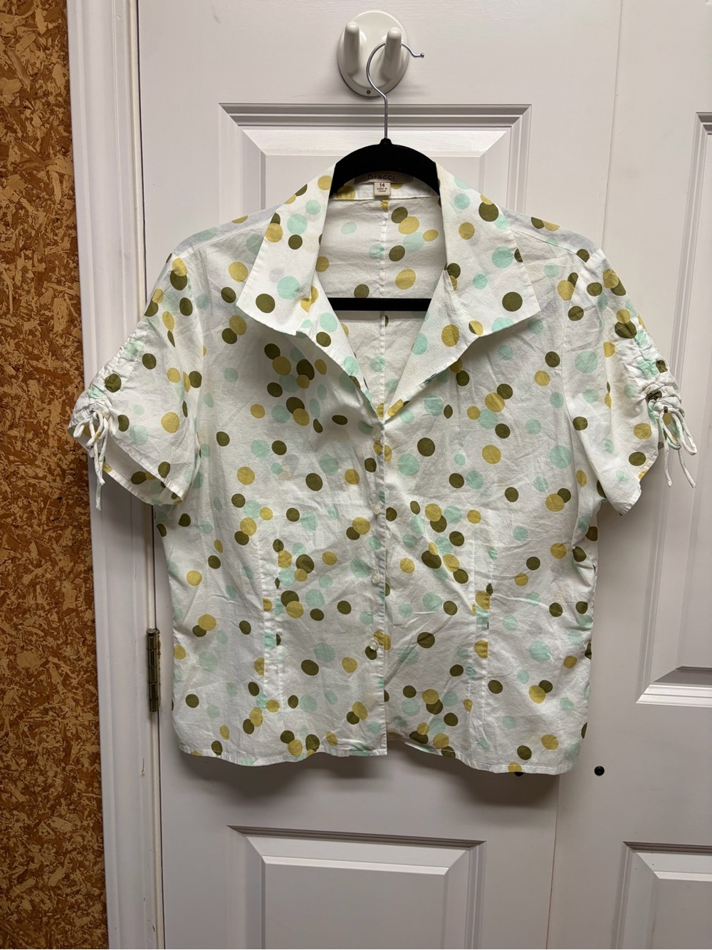 Y2K Brown and Green Polka Dot Button Down